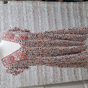 THML Bohemian Mini Babydoll Dress Womens M Leopard Print Floral Embroidery